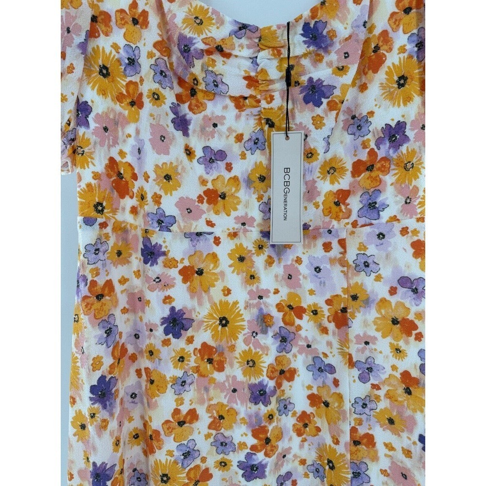 BCBGeneration Dress Floral Midi Size 8 Square Neck Puff Sleeve Cottage Modest - Picture 2 of 12